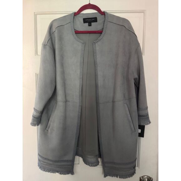 NWT Women's Mark New York long fringed cardigan, Granite, Large. - Picture 1 of 9